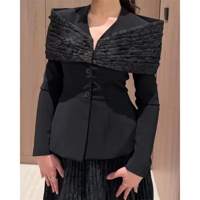 Costume élégant robe de soirée longueur cheville à manches longues col en v
