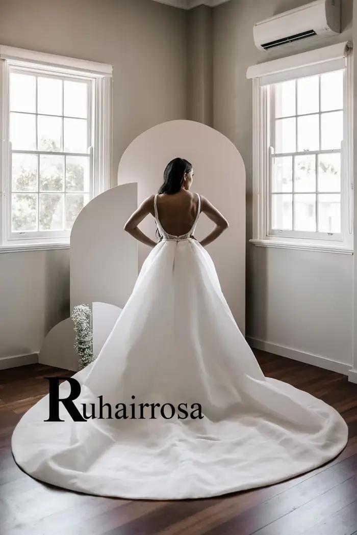 Ruhair robes De mariée modernes pour Mariages Appliques dos nu bretelles Spaghetti col carré robe De Casamento personnalisé