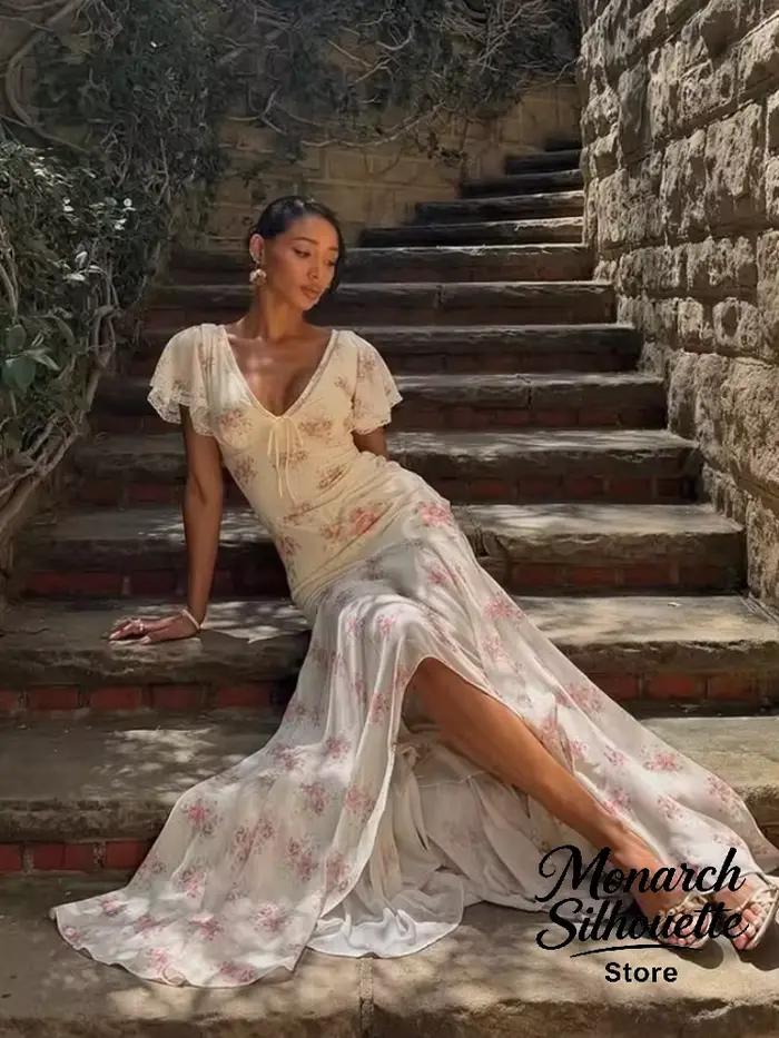 Robe longue plissée à manches volantées imprimé floral chic pour femme style urbain et occasions spéciales