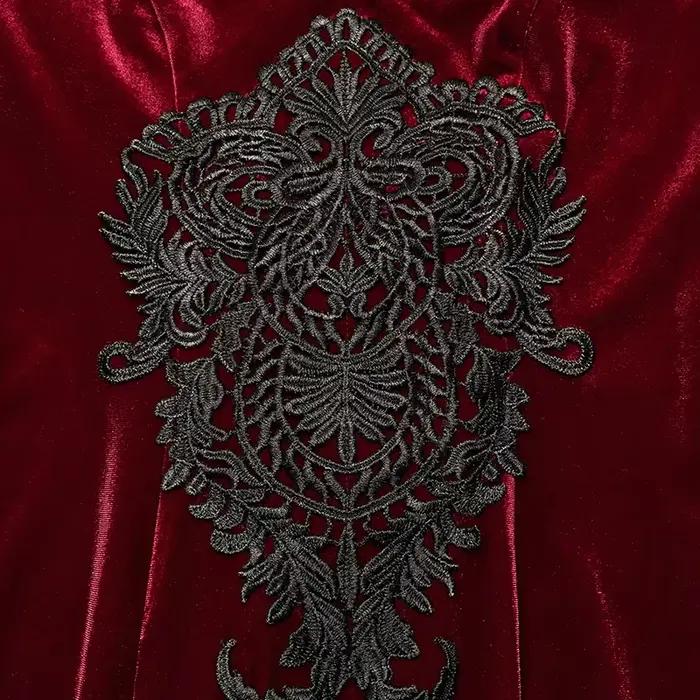 Robe gothique longue en velours polyester avec patchwork et dentelle pour femmes - Occasions spéciales et événements gothiques