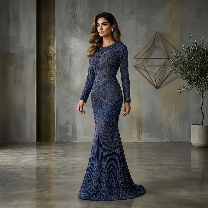 Robe de soirée longue bleu marine Sharon Said