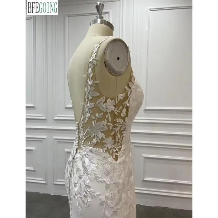 Robes de mariée sirène/trompette en mousseline de soie et crêpe en dentelle
