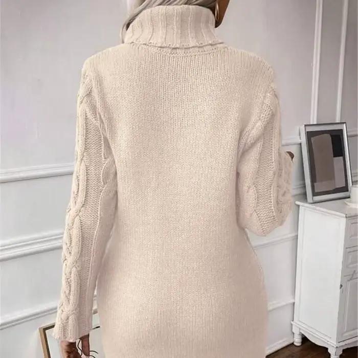 Robes pull femmes automne torsadé côtelé tricoté à manches longues col roulé Mini décontracté solide