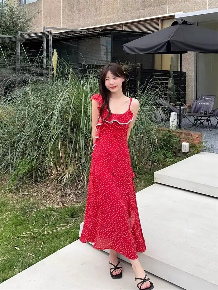 Robe florale d'été de Style vacances français avec volants