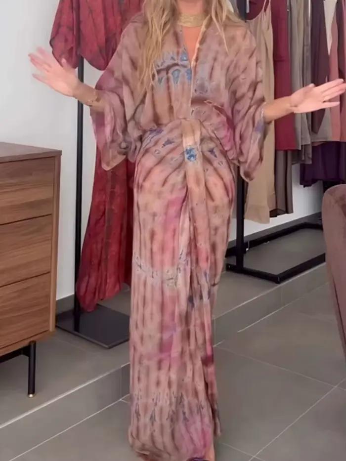 Robe longue drapée à motif imprimé pour femmes