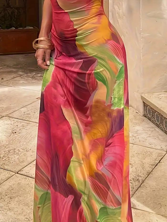 Robe longue de plage décontractée à imprimé floral dégradé