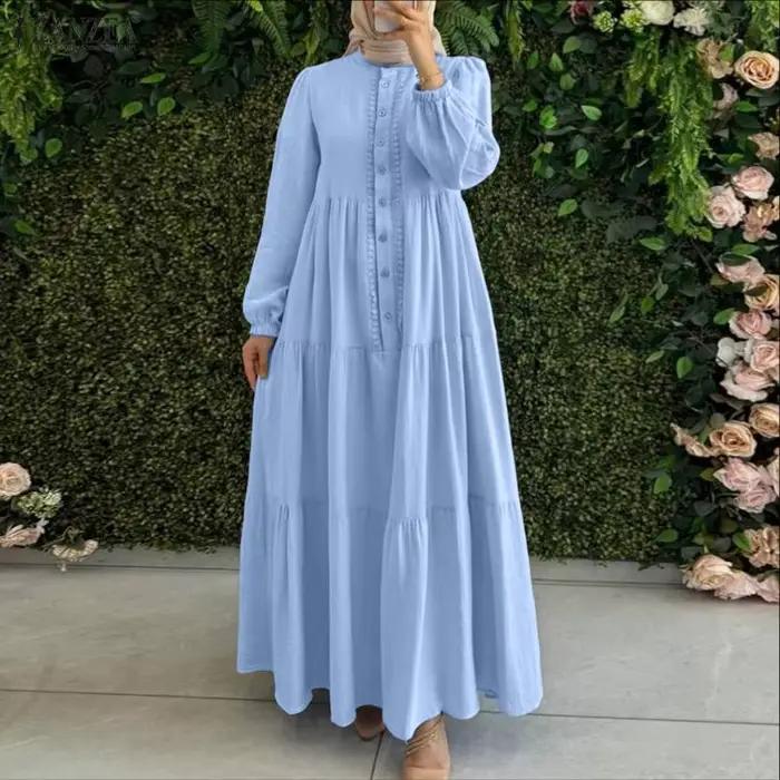 ZANZEA mode musulmane Abaya Robe Femme élégante à manches longues plissée