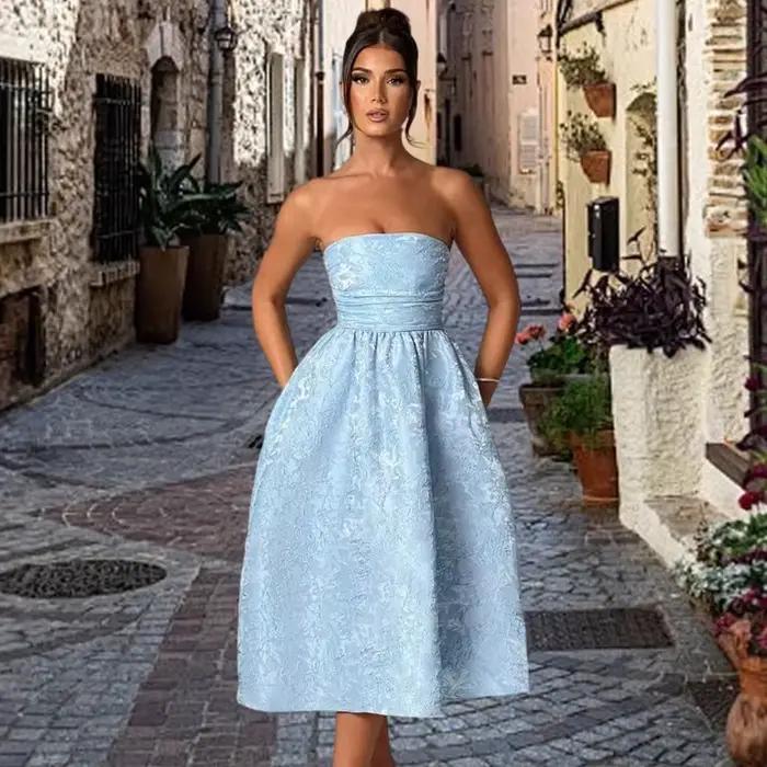 Giyu Sexy Club de mariage robes de soirée femmes 2025 été Jacquard Robe longue élégante à lacets épaules nues