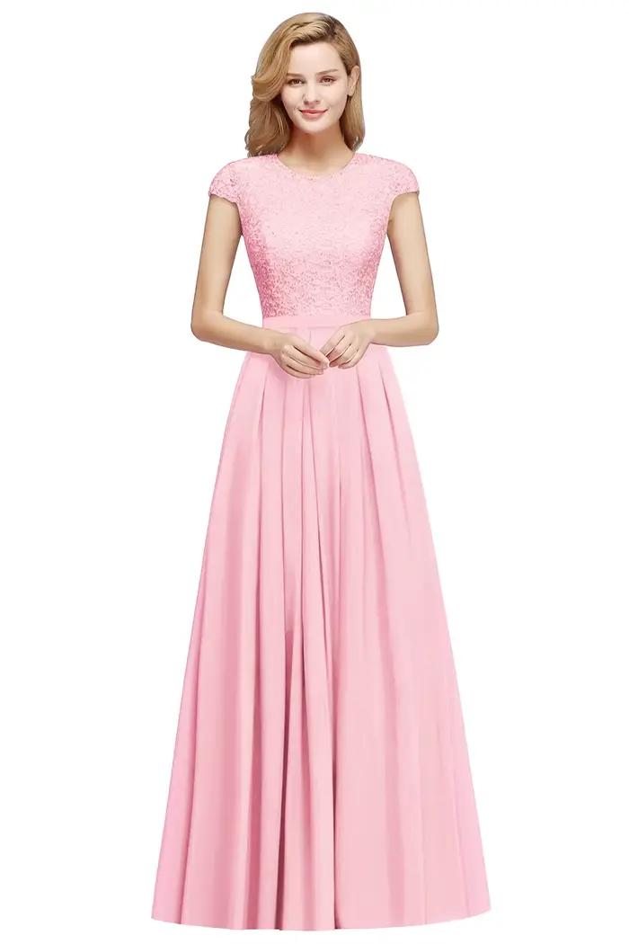 Robe de Soirée en Mousseline de Soie et Dentelle pour Femme