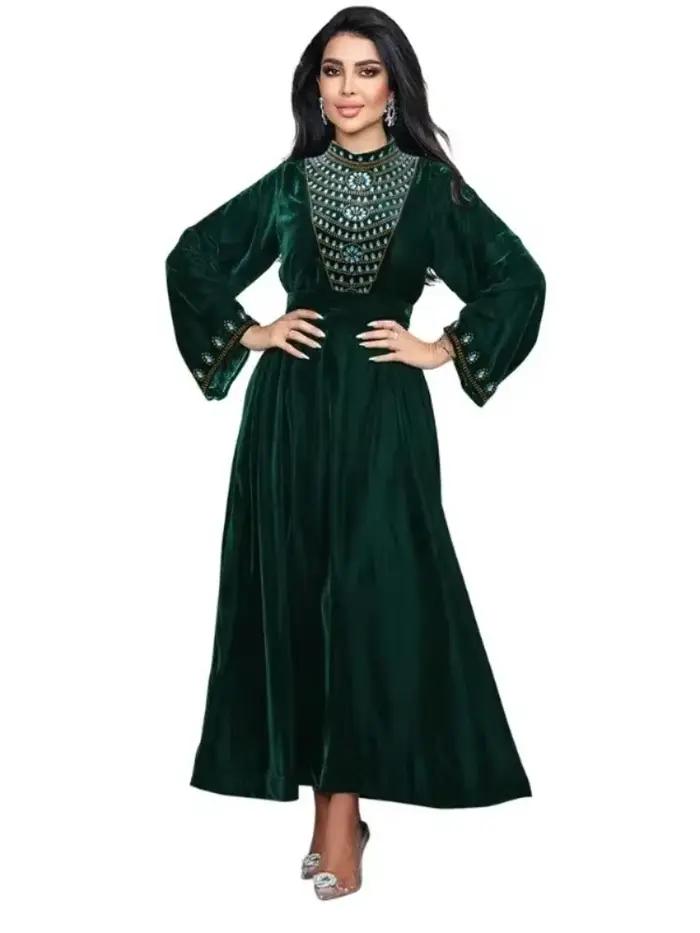 Robe en velours Msulim Abaya pour femmes élégant à lacets Abayas Maroc