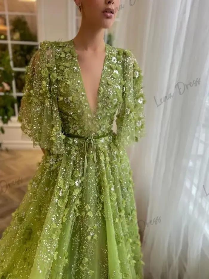 Robe de soirée en dentelle à demi-manches pour femmes