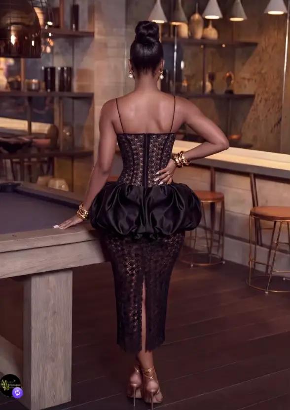 Robe de soirée cocktail sirène longueur thé noire