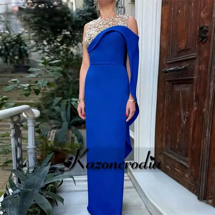 Kazon glamour col rond marié mère de la mariée robe sirène cristaux invité de Mariage Robes de soirée Invitee