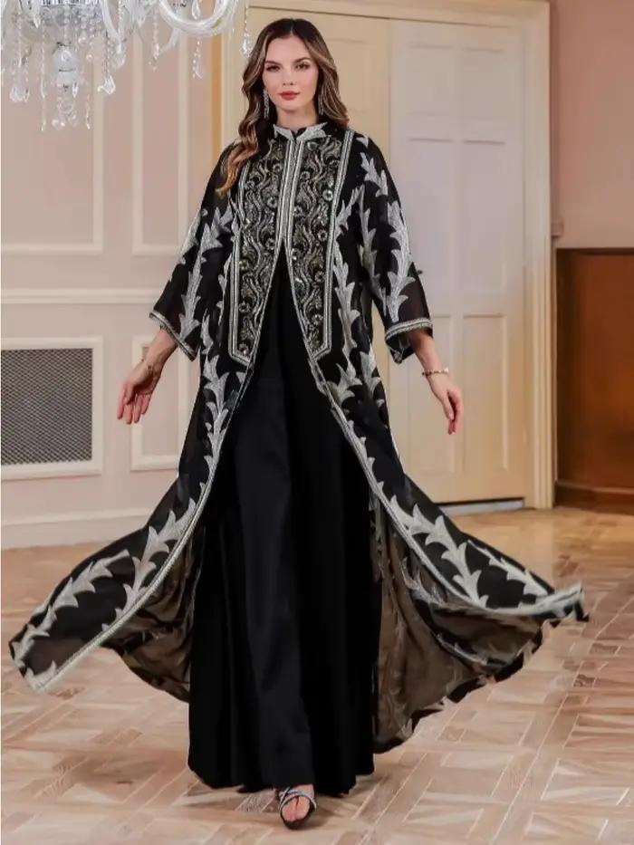 Robe de soirée Abaya dubaï Eid musulman maille broderie Jalabiya Ramadan robes maroc caftan robes larges arabes longues femmes occasions spéciales
