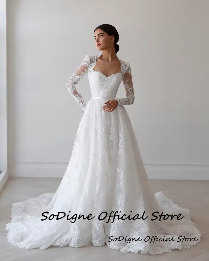 Robe de mariée SoDigne en dentelle coupe trapèze avec décolleté cœur et soutien-gorge intégré pour femmes occasions spéciales mariage