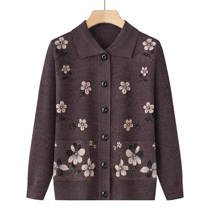 Cardigan à revers pour grand-mère