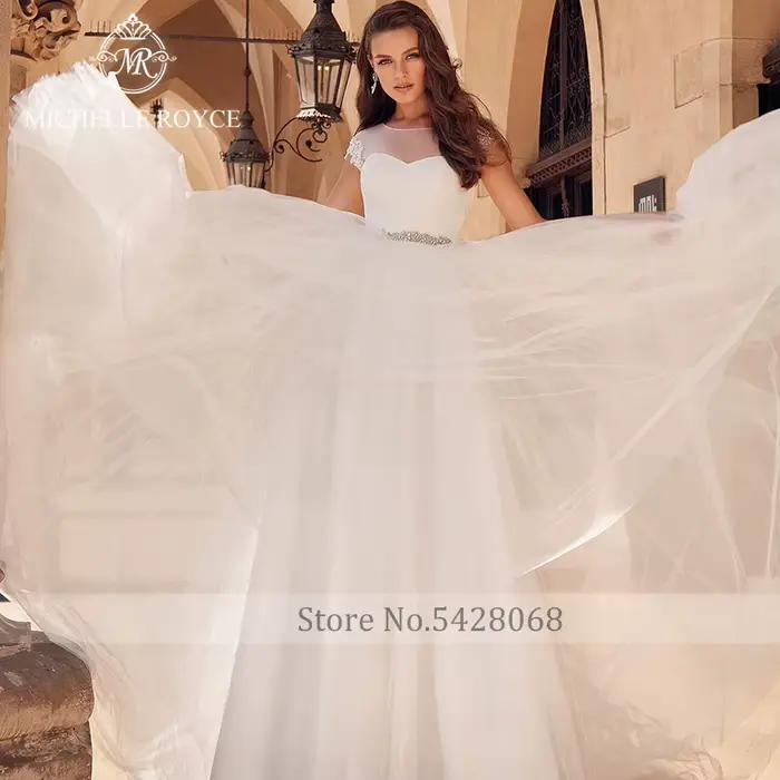 Michelle Royce a-ling robes De mariée réel PhotoScoop sans manches perles à lacets palais rêve Court Train