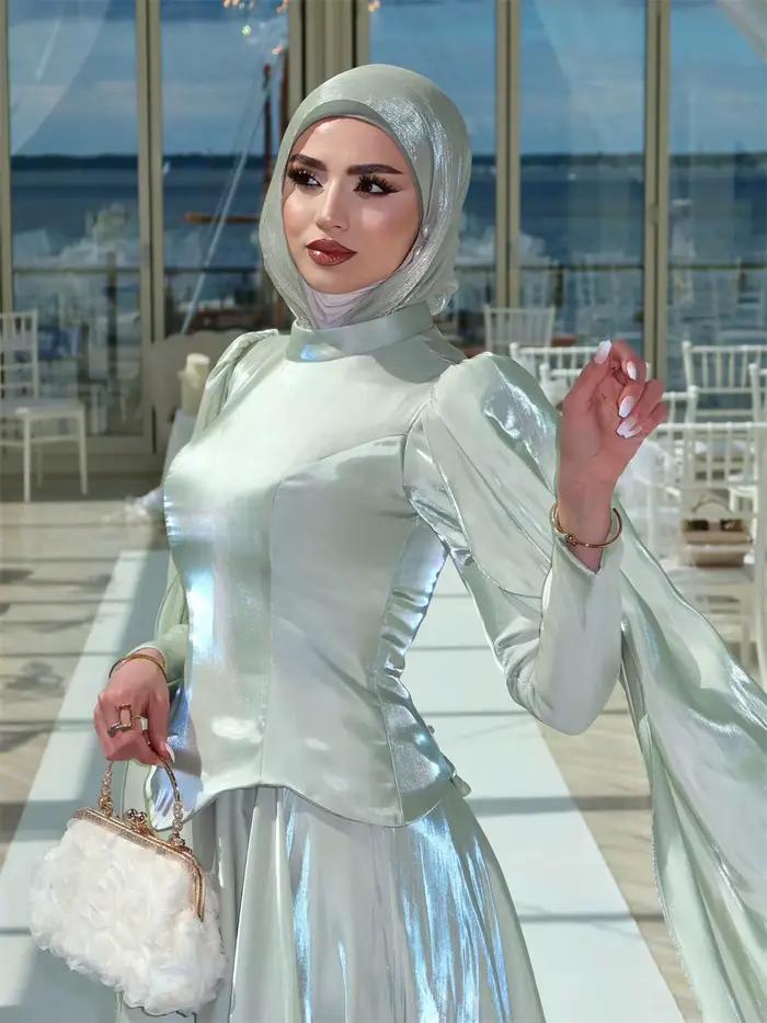 Robe de soirée modeste Contessa sur mesure vert sauge