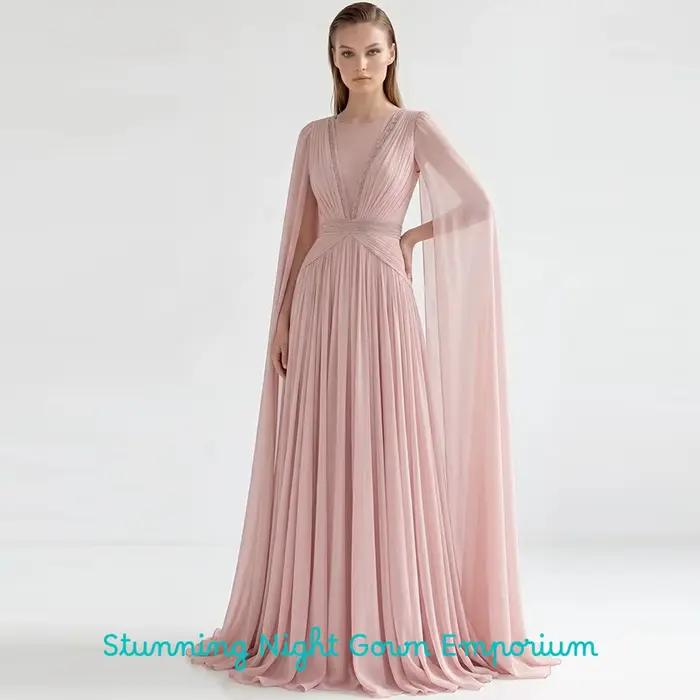 Robe de soirée classique en mousseline à col en V