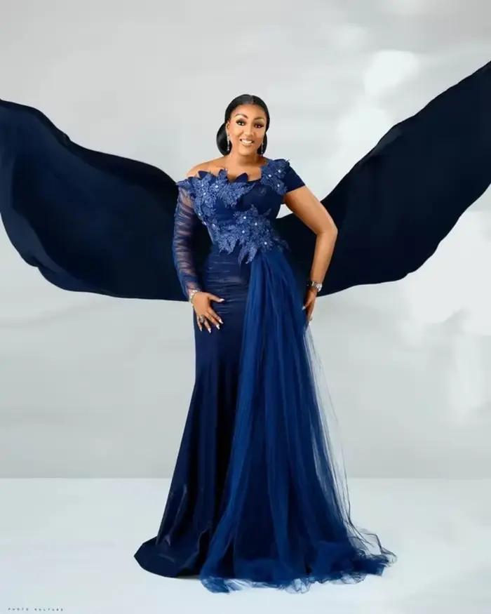 Aso Ebi arabe bleu marine sirène robes de soirée cristaux dentelle formelle fête anniversaire célébrité mère de mariée