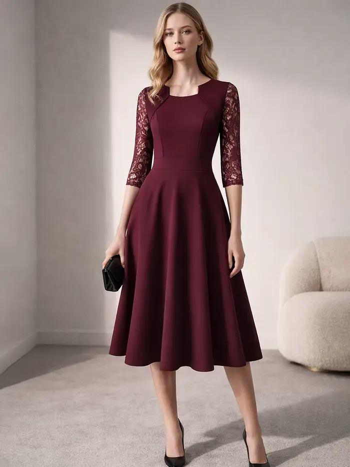 Robe de soirée vintage pour femme en dentelle florale