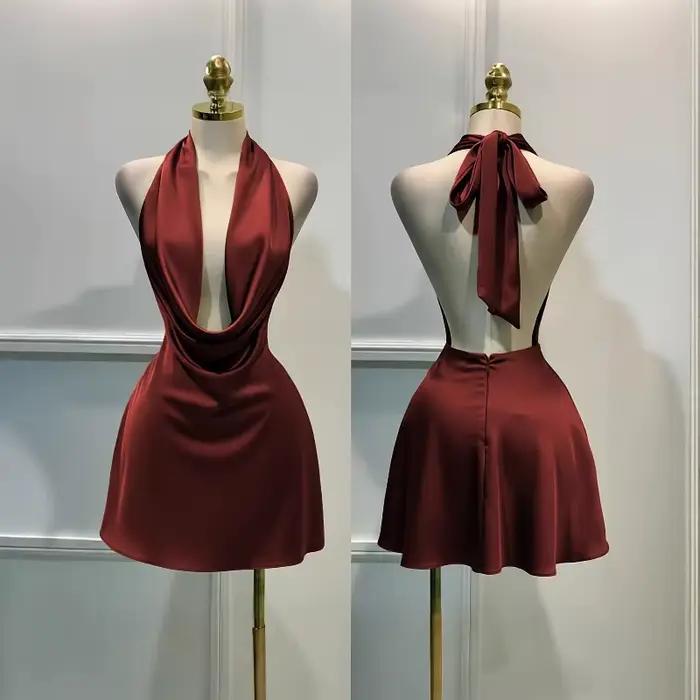 Robe en satin pour femme – Fermeture éclair au dos