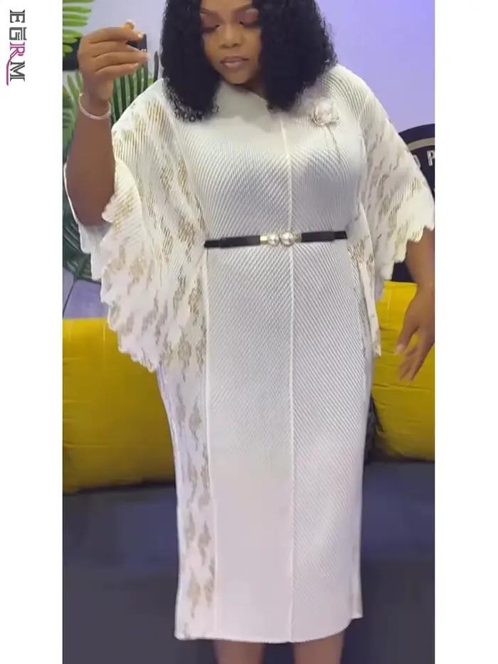 EGRM robes plissées haut de gamme pour femmes vêtements traditionnels manches chauve-souris col en v robe imprimée