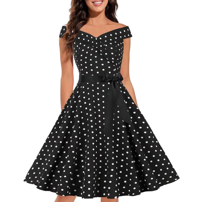 Mode robes à pois pour les femmes 2025 Vintage doux arc Swing Rockabilly fête une ligne