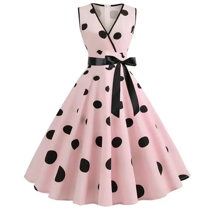 Femme robes rétro Audrey Hepburn années 1950 60 Rockabilly à pois nœud Pinup balle cultivée Robe de soirée