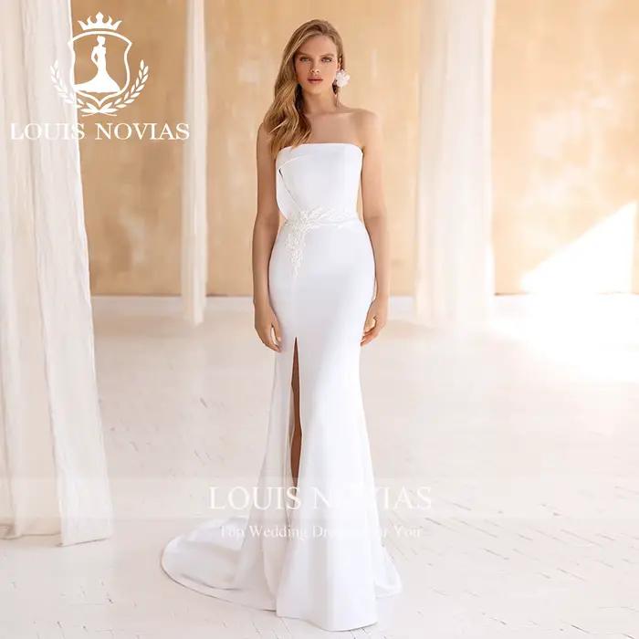 LOUIS NOVIAS robe De mariée Style sirène bretelles Appliques fente-ourlet balayage Train