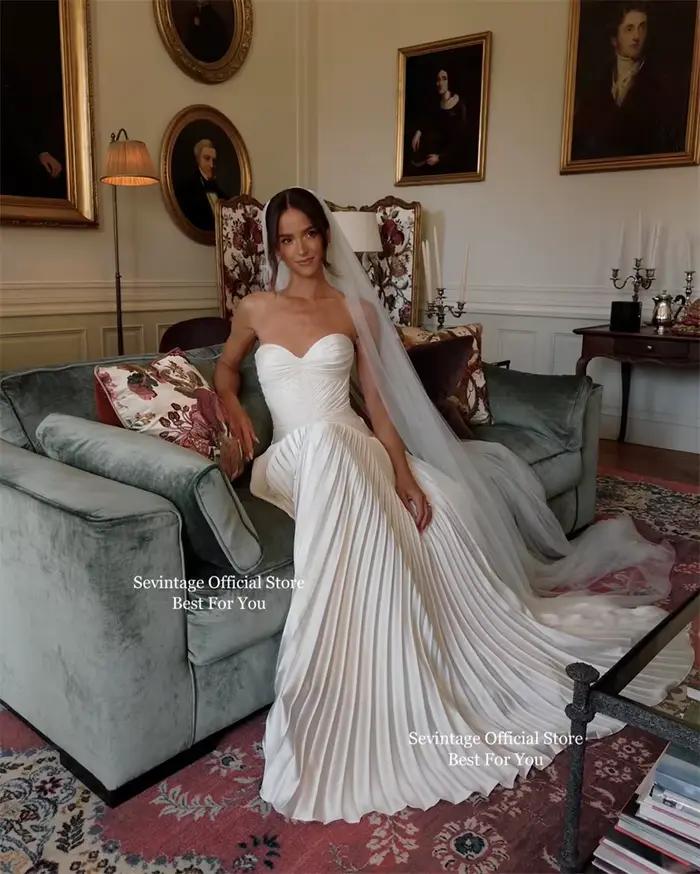 Sevintage ivoire Simple sirène robes de mariée chérie Satin longues