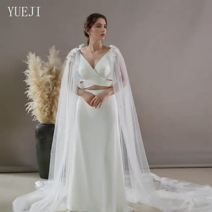 Cape traînante de style dentelle de mariage cathédrale YUEJI avec dos en forme de V