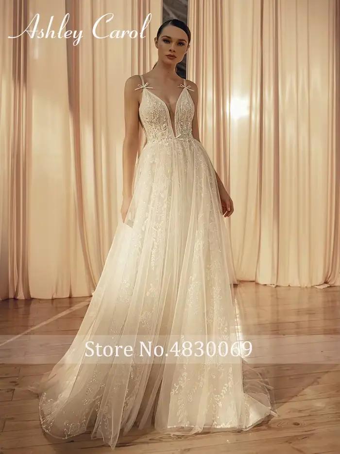 Ashley Carol-Robe de mariée en dentelle avec appliques de perles