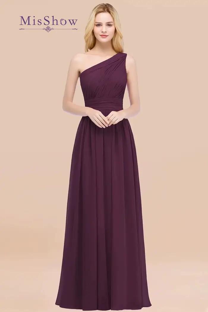 Misshow-Robe de Demoiselle d'Honneur en Mousseline Plissée pour Femme