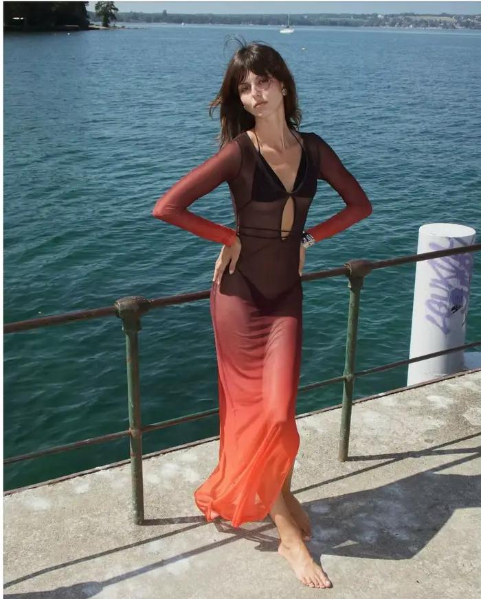 VEITCHE mode femmes vacances Style plage longue robe contraste couleur dégradé Perspective fente creuse 2025 été Maxi robes