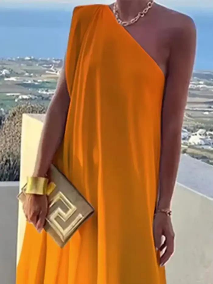 UOOZEE femmes 2025 nouvel été une épaule vacances robe d'été mode dégradé couleur ample élégant soirée Maxi robes