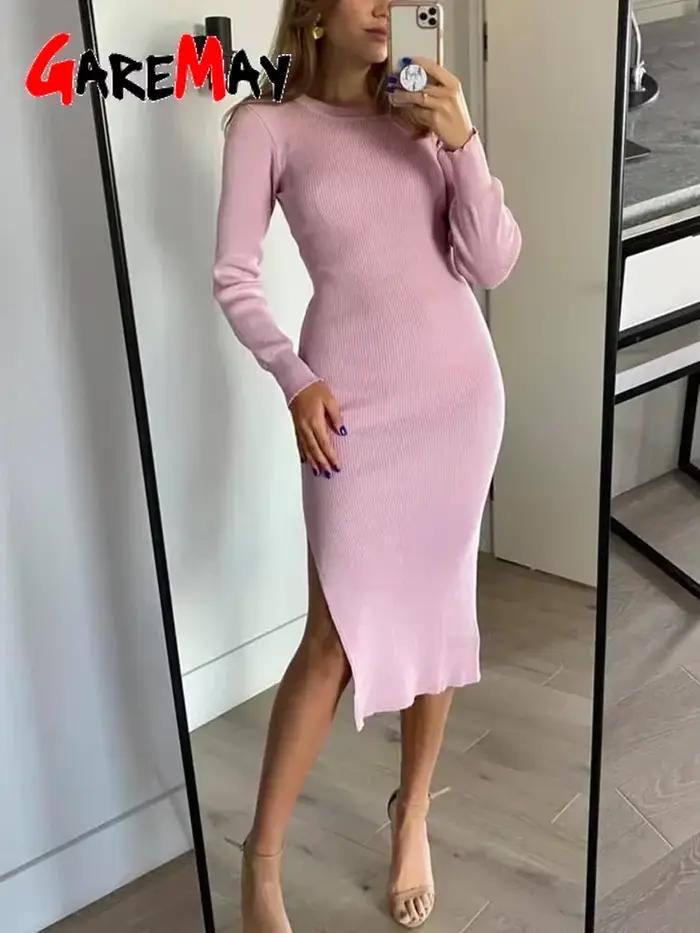 Robe noire moulante à manches longues pour femmes, avec fentes latérales, pour automne et hiver, silhouette moderne, design asymétrique, ajustement parfait, polyester, entretien facile