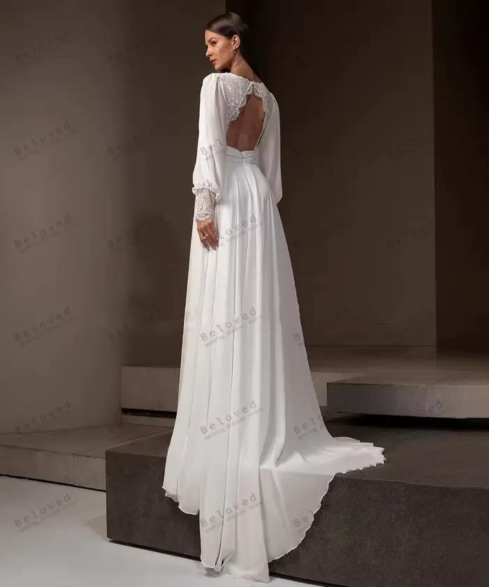 Robes de mariée charmantes en mousseline de soie coupe trapèze
