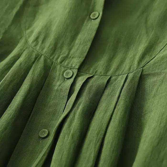 Robe en lin vert à manches longues pour femmes