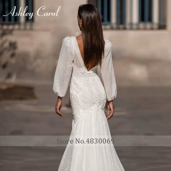 Ashley Carol-Robes de mariée sirène à manches bouffantes
