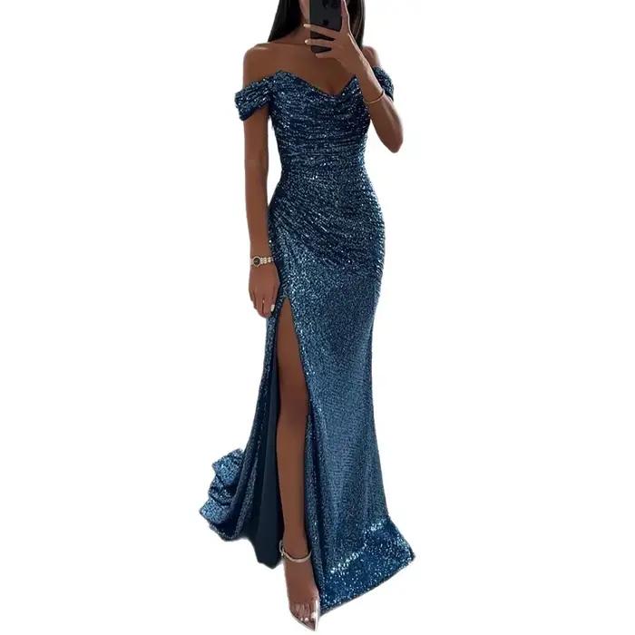 Robe longue noire élégante à une épaule