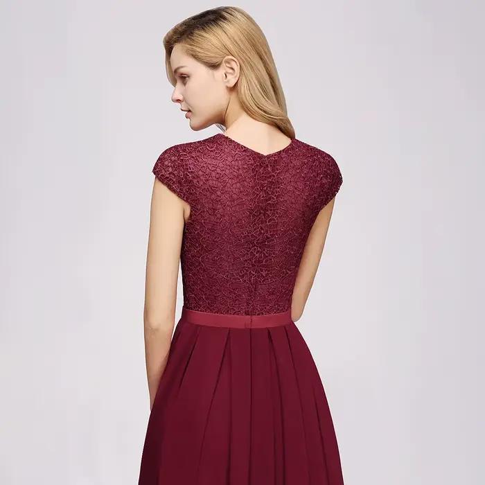 Robe de Soirée en Mousseline de Soie et Dentelle pour Femme
