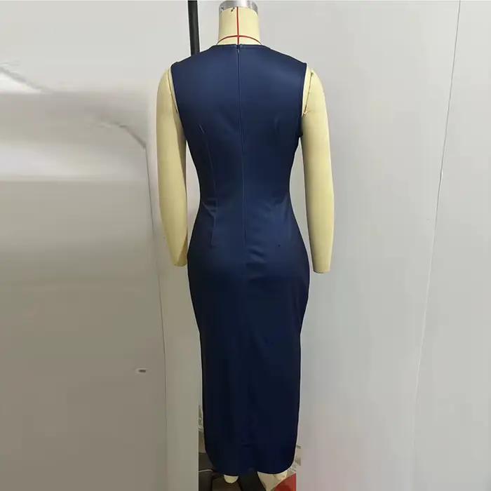 Robe longue élégante sans manches pour femmes, col en V, coupe gaine, style vintage, polyester, pour soirées, bureau et vacances