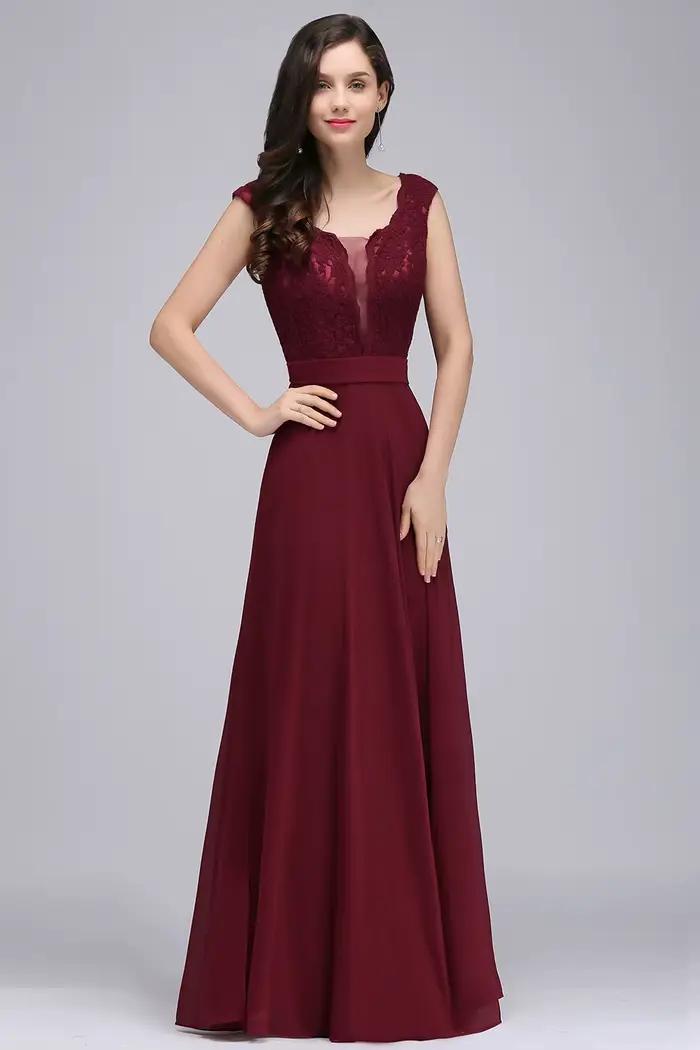 Robe de soirée longue bordeaux pour femmes