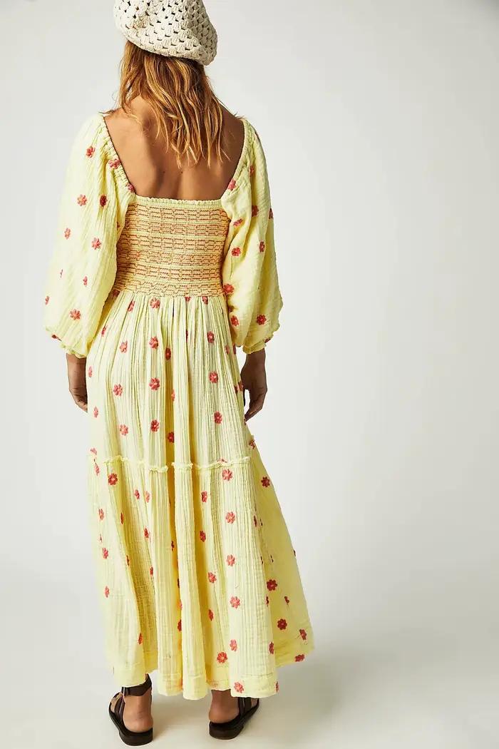 Boho plage coton Chic broderie florale Maxi Robes pour femmes