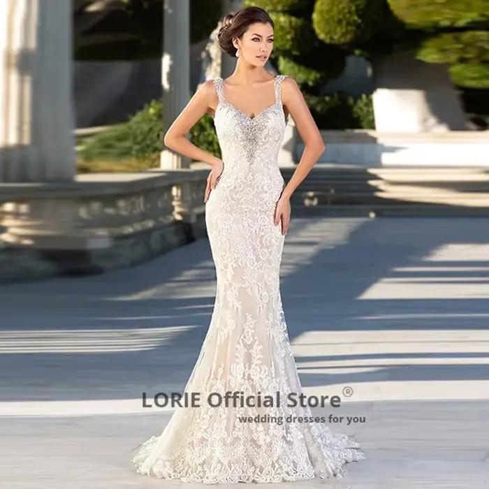 Robes de mariée sirène champagne avec train de balayage