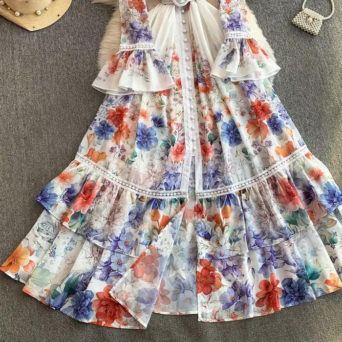 Robe longue élégante à col en V et manches évasées pour femme
