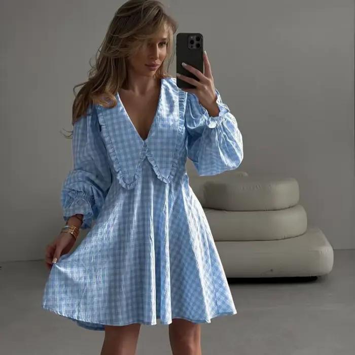 Robe trapèze à carreaux pour femmes