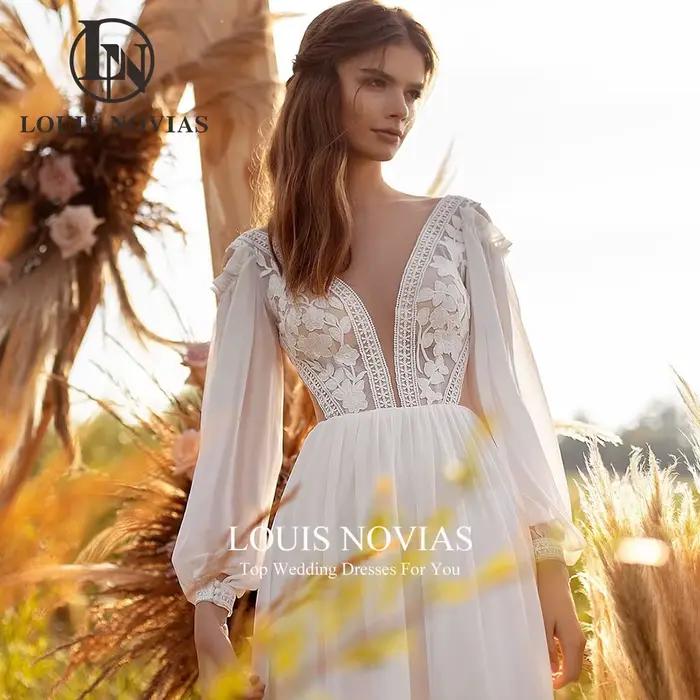 Modiis-Robe de mariée à manches longues avec broderie