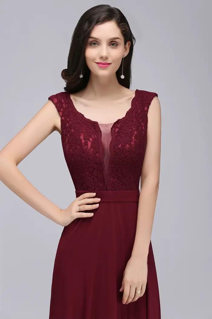 Robe de soirée longue bordeaux pour femmes
